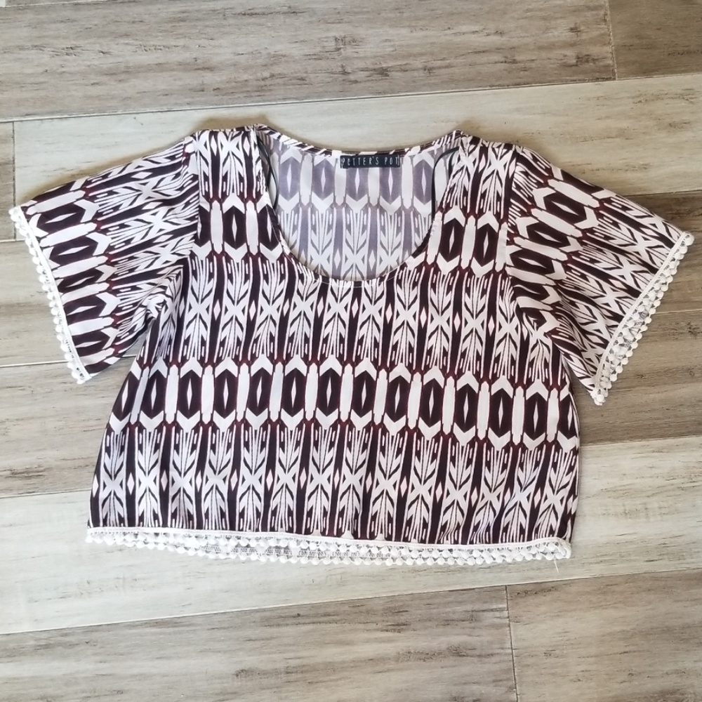NEW! Anthropologie Potter's Pot Cropped Fit Blouse with Crochet Fringe - Picture 3 of 7